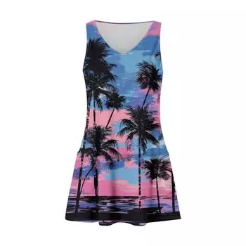 Женское повседневное модное платье без рукавов с V-образным вырезом и цветочным принтом, боковыми карманами S шафрановый