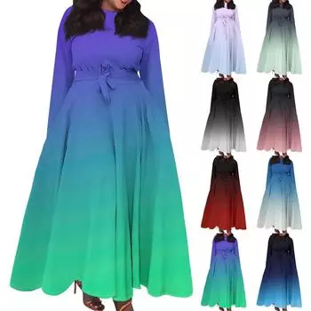 Женское повседневное модное платье большого размера с круглым вырезом и длинным рукавом с карманами на бретелях XXL синий