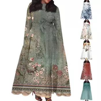 Женское повседневное модное платье большого размера с круглым вырезом и длинными рукавами с карманами и бретелями XXL армия зеленый