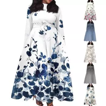 Женское повседневное модное платье большого размера с круглым вырезом и длинными рукавами с карманами и бретелями XXL розовый