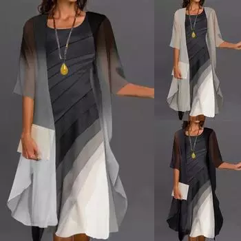 Женское повседневное модное платье из двух частей с принтом L чёрный