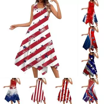 Женское повседневное модное платье миди без рукавов с круглым вырезом и нерегулярным подолом XL