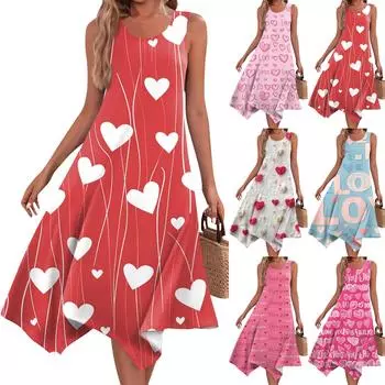 Женское повседневное модное платье миди без рукавов с круглым вырезом и нерегулярным подолом L