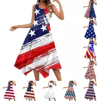 Женское повседневное модное платье миди без рукавов с круглым вырезом и нерегулярным подолом L