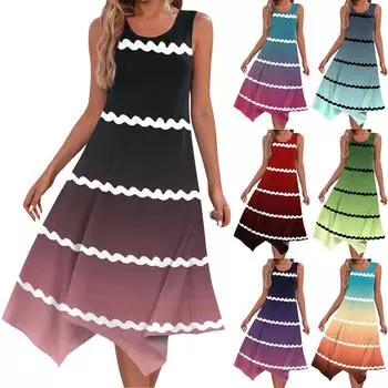 Женское повседневное модное платье миди без рукавов с круглым вырезом и нерегулярным подолом L фиолетовый