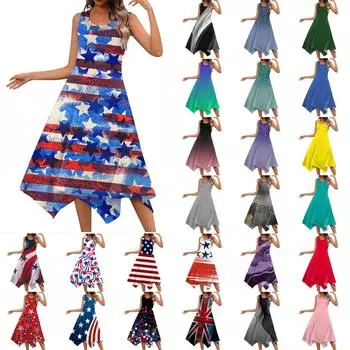 Женское повседневное модное платье миди без рукавов с круглым вырезом и нерегулярным подолом L чёрный