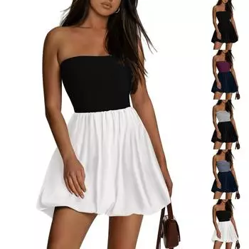 Женское повседневное модное платье миди без рукавов с круглым вырезом L чёрный