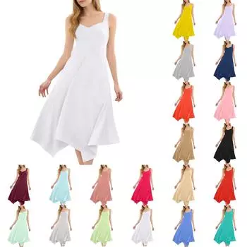 Женское повседневное модное платье миди без рукавов с круглым вырезом и нерегулярным подолом L чёрный