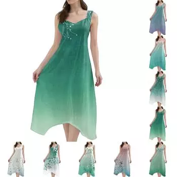 Женское повседневное модное платье миди без рукавов с круглым вырезом и нерегулярным подолом L армия зеленый