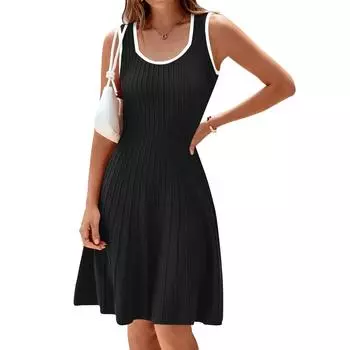 Женское повседневное модное платье миди без рукавов с круглым вырезом S красный