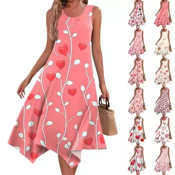 Женское повседневное модное платье миди без рукавов с круглым вырезом и нерегулярным подолом XXL