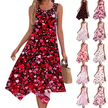 Женское повседневное модное платье миди без рукавов с круглым вырезом и нерегулярным подолом S