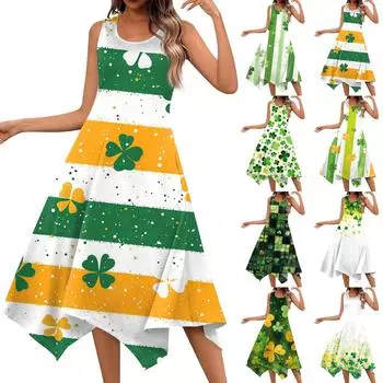 Женское повседневное модное платье миди без рукавов с круглым вырезом и нерегулярным подолом XXL