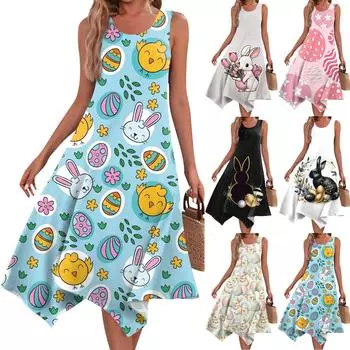 Женское повседневное модное платье миди без рукавов с круглым вырезом и нерегулярным подолом XL белый