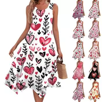 Женское повседневное модное платье миди без рукавов с круглым вырезом и нерегулярным подолом L