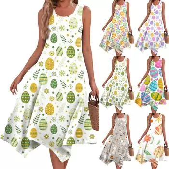 Женское повседневное модное платье миди без рукавов с круглым вырезом и нерегулярным подолом XXL