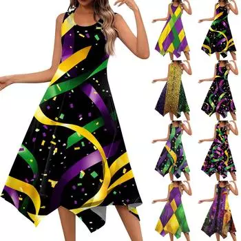 Женское повседневное модное платье миди без рукавов с круглым вырезом и нерегулярным подолом S фиолетовый