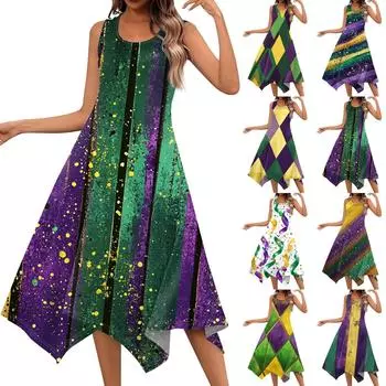 Женское повседневное модное платье миди без рукавов с круглым вырезом и нерегулярным подолом L