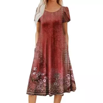 Женское повседневное модное платье миди с круглым вырезом и коротким рукавом, модное свадебное платье для гостей L красный