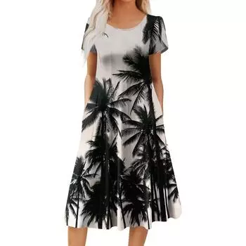 Женское повседневное модное платье миди с круглым вырезом и коротким рукавом, модное свадебное платье для гостей L чёрный