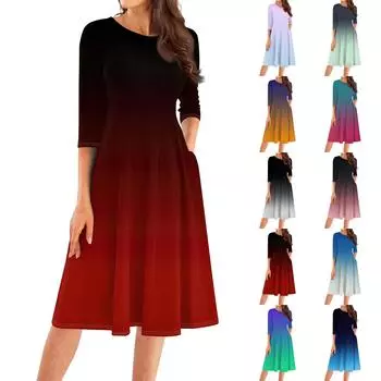 Женское повседневное модное платье миди с круглым вырезом и рукавом три четверти L синий