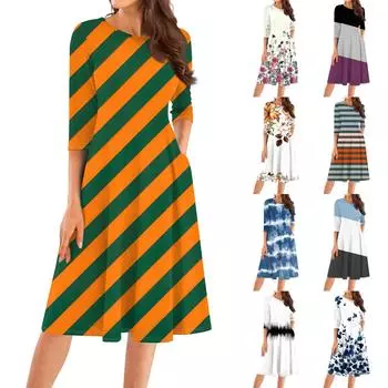 Женское повседневное модное платье миди с круглым вырезом и рукавом три четверти L синий