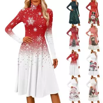 Женское повседневное модное платье миди с высоким воротом и длинными рукавами L