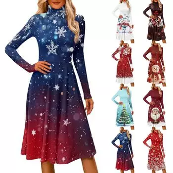 Женское повседневное модное платье миди с высоким воротом и длинными рукавами L темно-синий