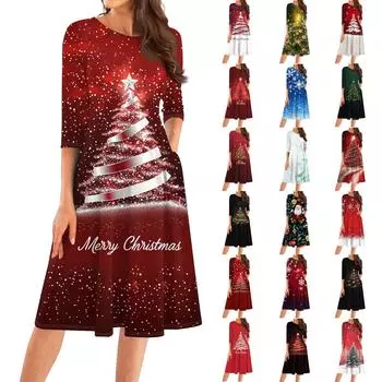 Женское повседневное модное платье миди с круглым вырезом и рукавом три четверти XL золотой