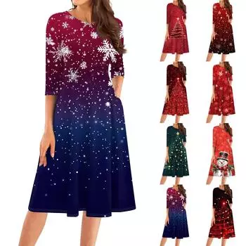 Женское повседневное модное платье миди с круглым вырезом и рукавом три четверти XXL