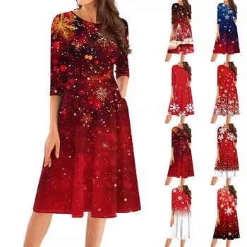 Женское повседневное модное платье миди с круглым вырезом и рукавом три четверти XXXL