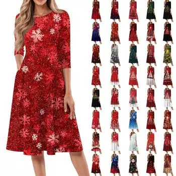 Женское повседневное модное платье миди с круглым вырезом и рукавом три четверти XXL золотой