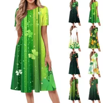 Женское повседневное модное платье миди с круглым вырезом и коротким рукавом с принтом XXXL белый