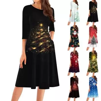 Женское повседневное модное платье миди с круглым вырезом и рукавом три четверти XXL синий