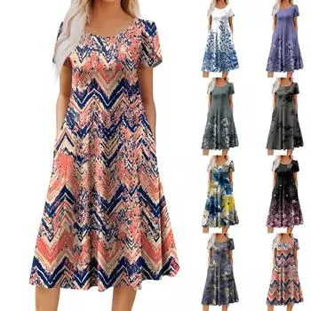 Женское повседневное модное платье миди с круглым вырезом и коротким рукавом, модное свадебное платье для гостей XXXL