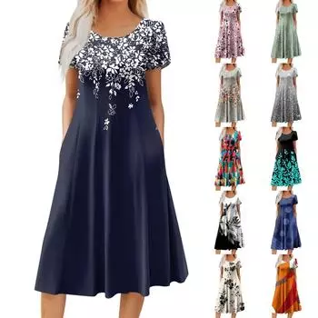 Женское повседневное модное платье миди с круглым вырезом и коротким рукавом, модное свадебное платье для гостей M чёрный