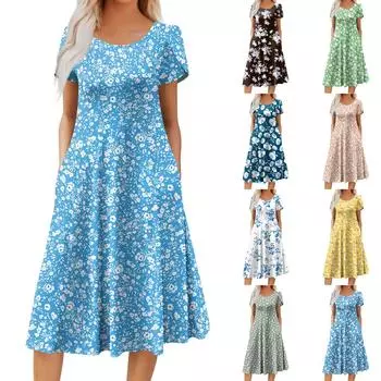 Женское повседневное модное платье миди с круглым вырезом и коротким рукавом, модное свадебное платье для гостей M зелёный