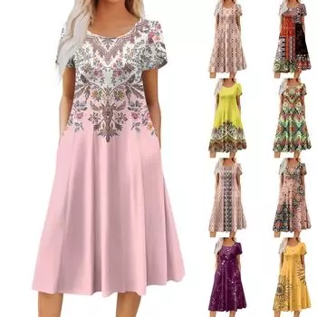 Женское повседневное модное платье миди с круглым вырезом и коротким рукавом, модное свадебное платье для гостей XXXL тёмно-синий