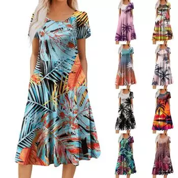 Женское повседневное модное платье миди с круглым вырезом и коротким рукавом, модное свадебное платье для гостей M синий