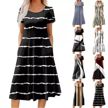 Женское повседневное модное платье миди с круглым вырезом и коротким рукавом, модное свадебное платье для гостей L синий