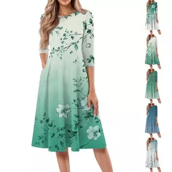 Женское повседневное модное платье миди с круглым вырезом и рукавом три четверти M белый