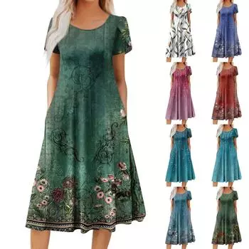 Женское повседневное модное платье миди с круглым вырезом и коротким рукавом, модное свадебное платье для гостей L армия зеленый