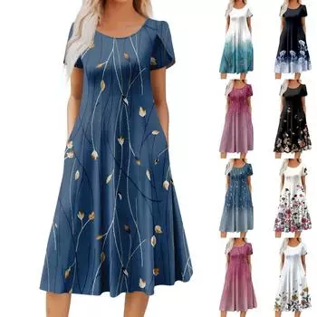 Женское повседневное модное платье миди с круглым вырезом и коротким рукавом, модное свадебное платье для гостей M чёрный