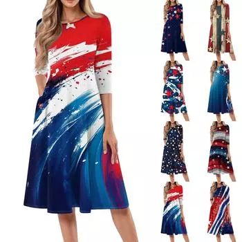 Женское повседневное модное платье миди с круглым вырезом и рукавом три четверти M бежевый