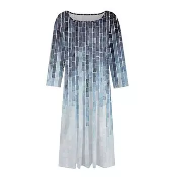 Женское повседневное модное платье миди с круглым вырезом и рукавом три четверти S небесно-голубой