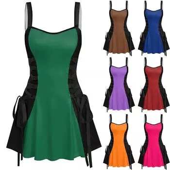 Женское повседневное модное платье с цветными блоками и сексуальным ремешком в стиле ретро, короткое платье в стиле ретро, юбка в стиле ретро S кофейный