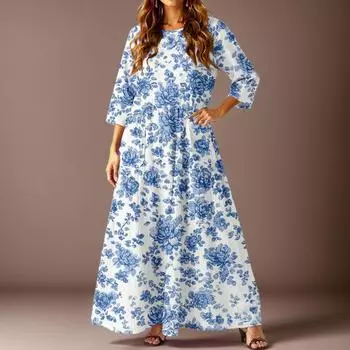 Женское повседневное модное платье с цветочным принтом, рукавом три четверти и карманами L