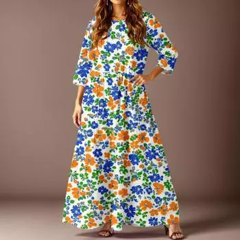 Женское повседневное модное платье с цветочным принтом, рукавом три четверти и карманами M