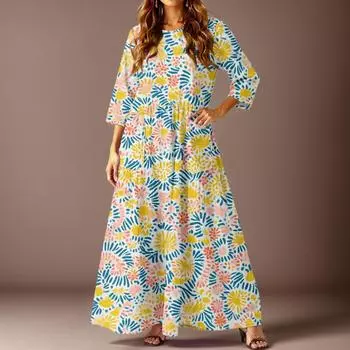 Женское повседневное модное платье с цветочным принтом, рукавом три четверти и карманами L