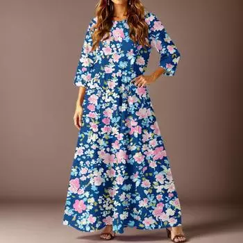 Женское повседневное модное платье с цветочным принтом, рукавом три четверти и карманами L